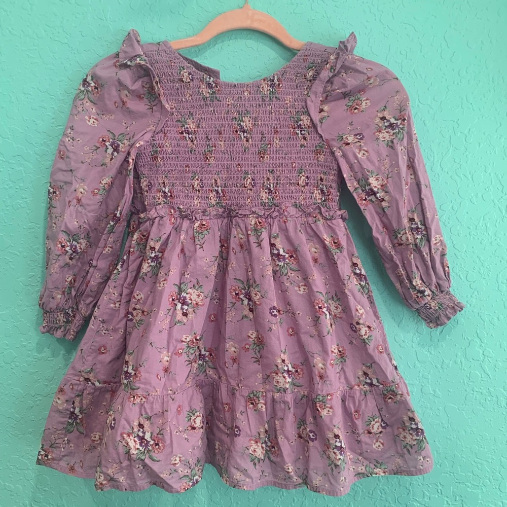 Janie and Jack Smocked Floral Long Sleeve Dress Mauve Pink purple 5 cottagcore